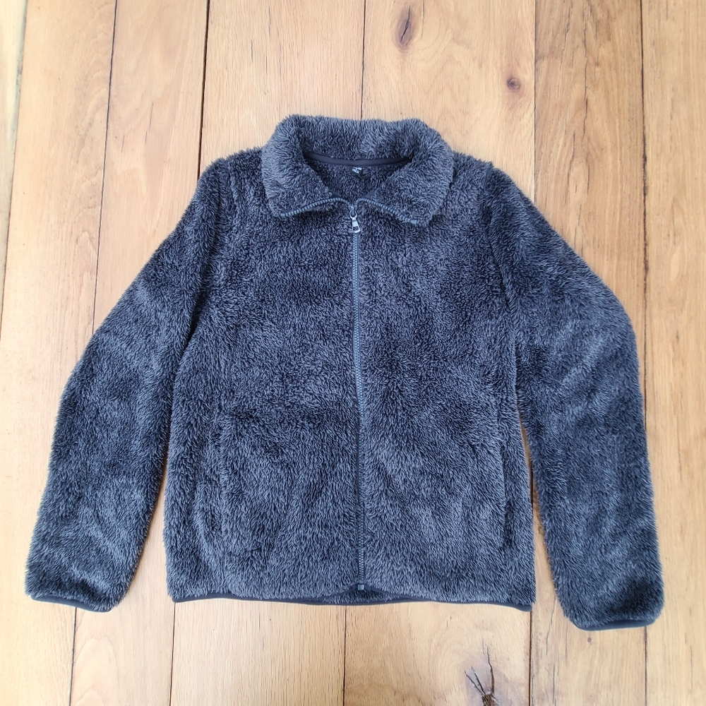 Uniqlo Teddy Bear Fleece Gray Full Zip Jacket Sz S